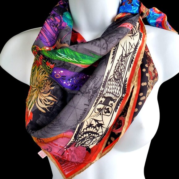 Christian LaCroix Silk Scarf Vintage 80s Asia NWOT Cartes de Voyages Series - Picture 14 of 14